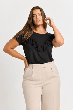 Black Ruffled Neckline Top - Size: XXL