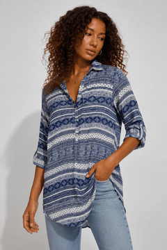 Blue & White Boho Patterned Blouse - Size: M