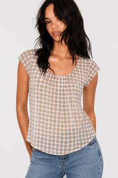 Cream and Taupe Dot Blouse in Viscose - Size: M/L
