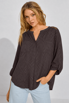 Dotted  Blouse with Back Lace Shoulders- Size: XXL