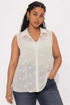 Embroidered Sleeveless Shirt in Cotton - Size: XXL