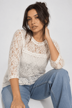 Floral Lace Top in Ivory-Size: S