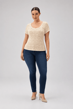 Lace Yoke Top with Scoop Neckline- Size: XL