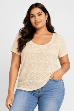 Lace Yoke Top with Scoop Neckline- Size: XL