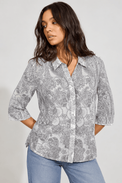 Paisley Print Shirt in Black and White- Size: L