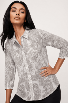Paisley Print Shirt in Black and White- Size: L