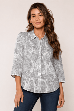 Paisley Print Shirt in Black and White- Size: L