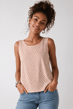 Red Polka Dot Top in Cream Base- Size: S