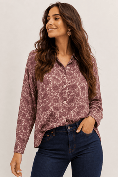 Satin-Effect Blouse in Purple Tones- Size:S (Fits: M/L )