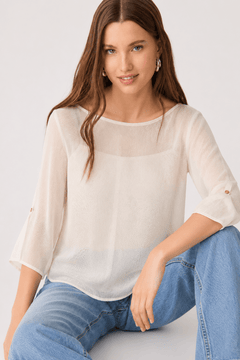Sheer Cream Blouse with Shimmer - Size: S/M