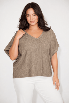 Shimmering V-Neck Ribbed Top - Size: XXXL