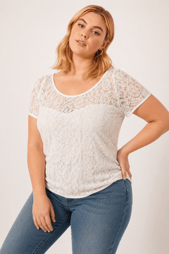 Shimmery Lace Overlay Top - Size: L