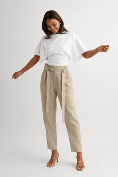 Shimmery Paperbag Tie-Waist Pants - Size: XS