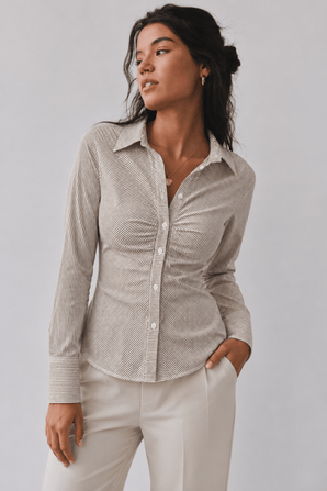 Striped Fitted Blouse in Cotton Blend- Size: XS