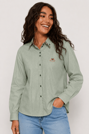 Striped Shirt with Floral Trim - Size: L/XL