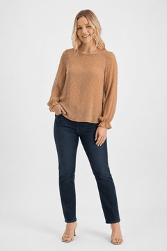 Textured Dot Blouse in Tan- Size: L