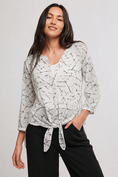 Tie-Front Blouse in White Base - Size: S