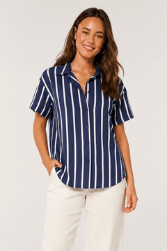 Vertical Stripe Casual Shirt in Cotton - Size: M