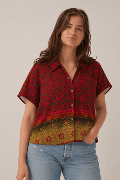 Vintage Camp Shirt in Red and Olive- Size: L
