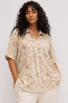 Vintage Cotton Shirt with Delicate Pattern- Size: XXL