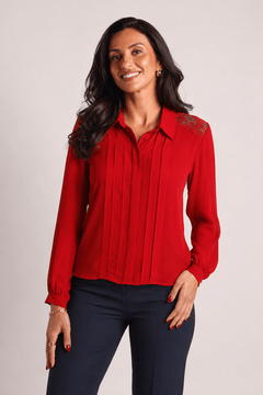 Vintage Embroidered Blouse in Vivid Red- Size: XL