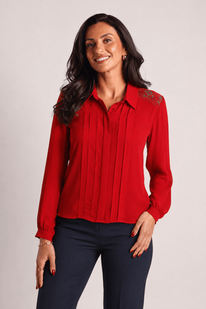 Vintage Embroidered Blouse in Vivid Red- Size: XL