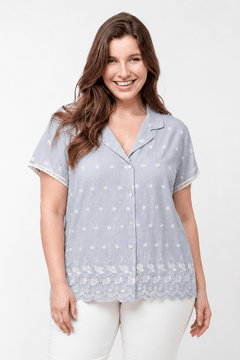 White & Blue Embroidered Nightwear- Size: XXL