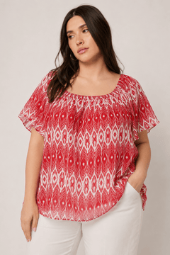 Wide Scoop-neck Blouse in Flowy Fit - Size: XXXL