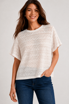 Crochet Knit Top in White- Size: L