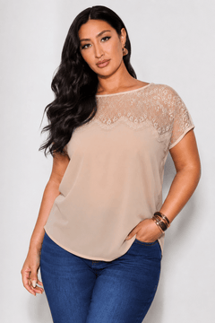Lace Yoke Blouse in Peach- Size: XXL.