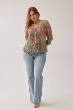 Blush Pink Floral Blouse - Size: XL
