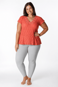 Crochet Lace Top in Coral- Size: XL