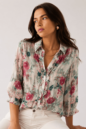Ruffled Watercolor Blouse - Size: M