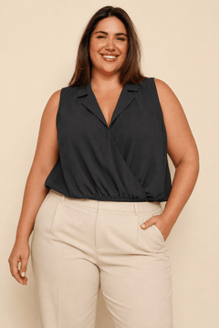 Crossover Front Blouse in Black- Size: XXL