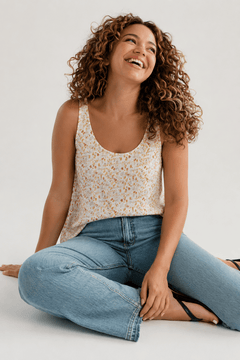 Peach and Lavender Scoop-neck Top - Size: XXL