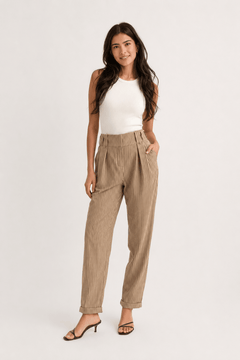 Pinstriped Trousers in Tan- Size: M