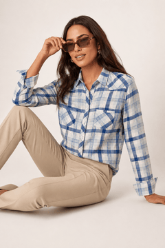 Blue and White Western Shirt - Size: S/M