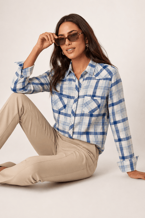 Blue and White Western Shirt - Size: S/M