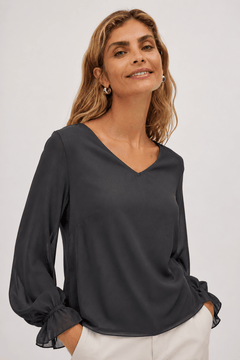 V-Neck Blouse with Ruffled Sleeves- Size: S