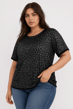 Silver Metallic Leopard Print Top-Size: XXL