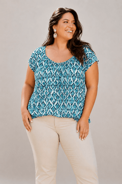 Teal Tassel Blouse in Viscose- Size: XL/XXL