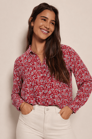 Organic Cotton Shirt in Deep Red- Size: M/L