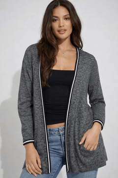 Grey with White Marling Cardigan-Size: XLXXL