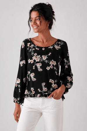 ♦︎ Black Floral Blouse - Size: S