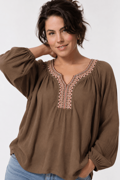 Embroidered V-Neck Blouse - Size: XXL