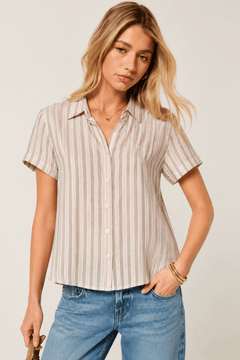 Thomas Burberry Shirt in Tan and Pink- Size: M