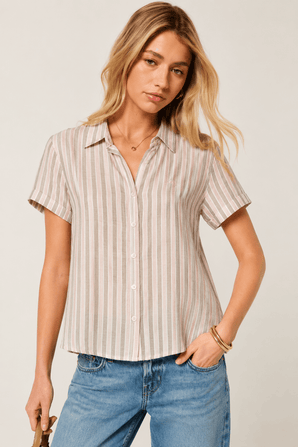 Thomas Burberry Shirt in Tan and Pink- Size: M
