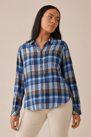 All Cotton Checked Shirt in Blue Tones- Size: L/XL