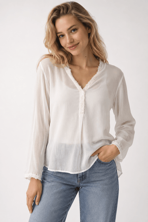 Sequin Detail Blouse in Snow White- Size: S