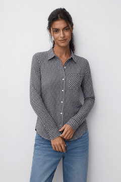 Gingham Cotton Shirt in Deep Navy- Size: S